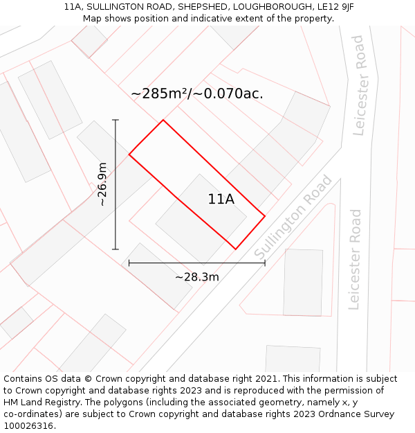 11A, SULLINGTON ROAD, SHEPSHED, LOUGHBOROUGH, LE12 9JF: Plot and title map