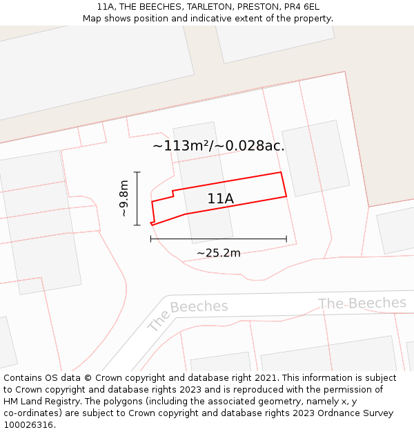 11A, THE BEECHES, TARLETON, PRESTON, PR4 6EL: Plot and title map