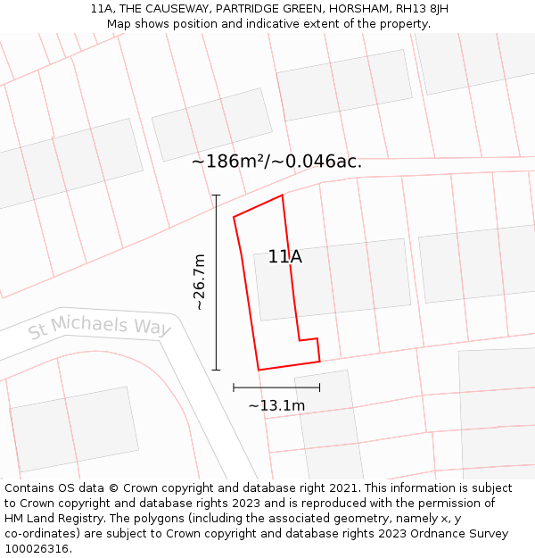 11A, THE CAUSEWAY, PARTRIDGE GREEN, HORSHAM, RH13 8JH: Plot and title map