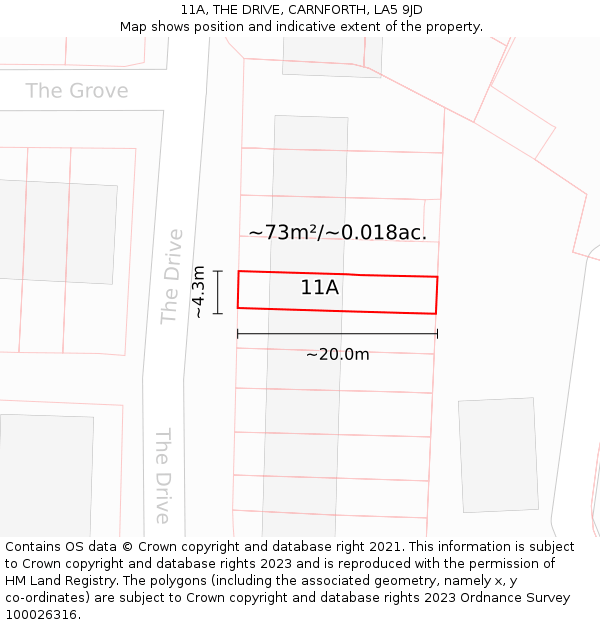 11A, THE DRIVE, CARNFORTH, LA5 9JD: Plot and title map