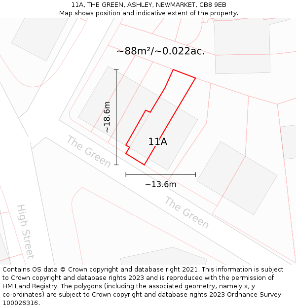 11A, THE GREEN, ASHLEY, NEWMARKET, CB8 9EB: Plot and title map
