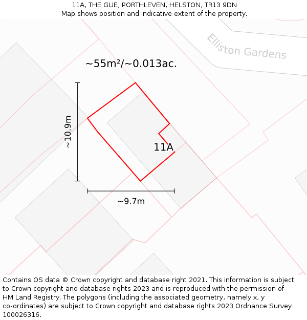 11A, THE GUE, PORTHLEVEN, HELSTON, TR13 9DN: Plot and title map