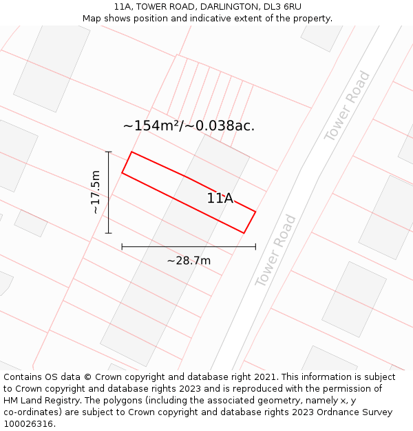 11A, TOWER ROAD, DARLINGTON, DL3 6RU: Plot and title map