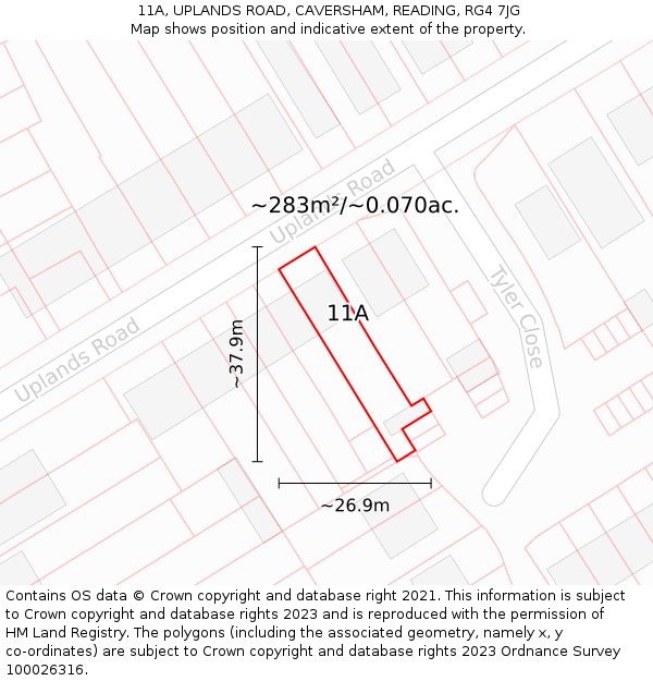 11A, UPLANDS ROAD, CAVERSHAM, READING, RG4 7JG: Plot and title map