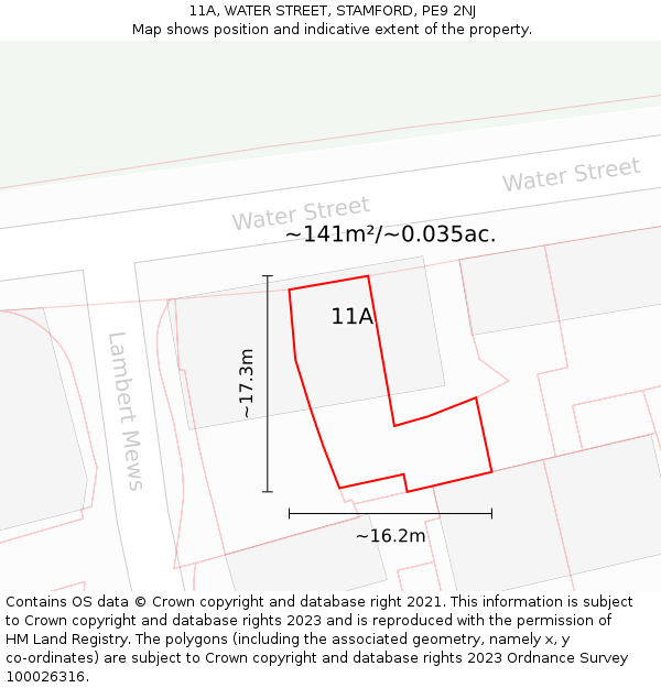11A, WATER STREET, STAMFORD, PE9 2NJ: Plot and title map