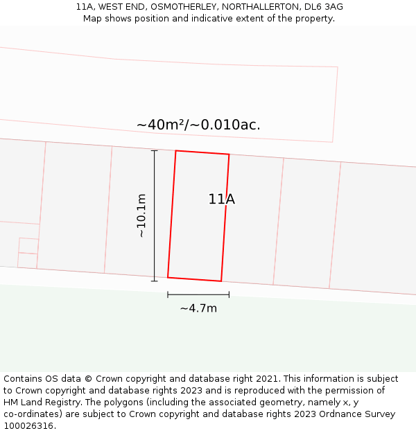 11A, WEST END, OSMOTHERLEY, NORTHALLERTON, DL6 3AG: Plot and title map