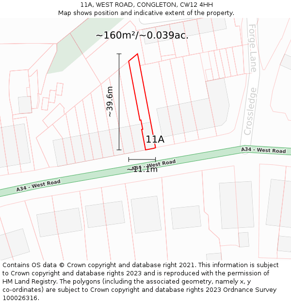 11A, WEST ROAD, CONGLETON, CW12 4HH: Plot and title map
