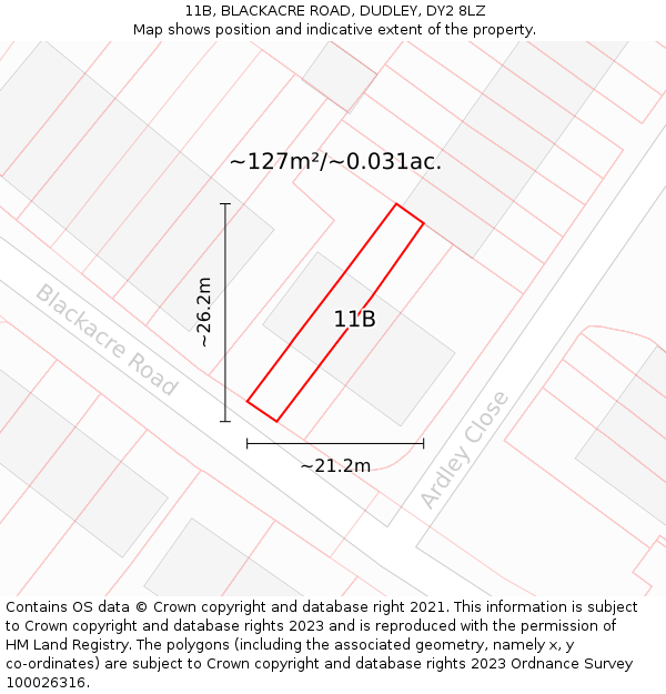 11B, BLACKACRE ROAD, DUDLEY, DY2 8LZ: Plot and title map