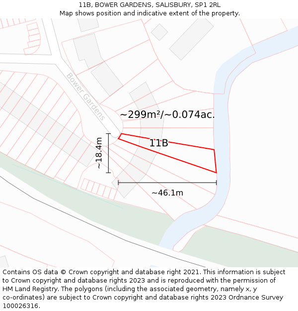 11B, BOWER GARDENS, SALISBURY, SP1 2RL: Plot and title map