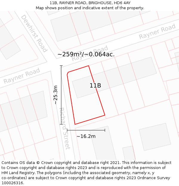 11B, RAYNER ROAD, BRIGHOUSE, HD6 4AY: Plot and title map