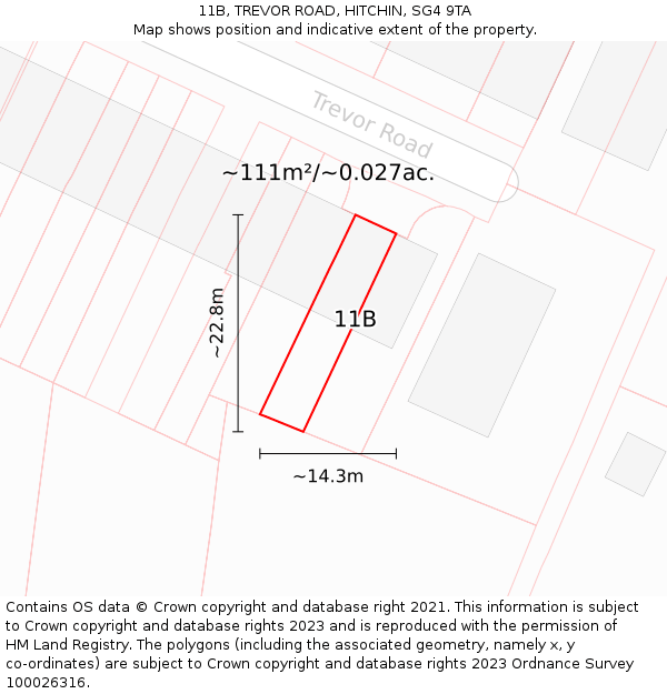 11B, TREVOR ROAD, HITCHIN, SG4 9TA: Plot and title map