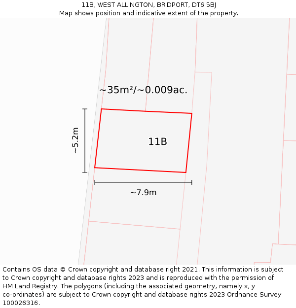 11B, WEST ALLINGTON, BRIDPORT, DT6 5BJ: Plot and title map