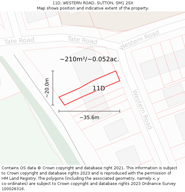 11D, WESTERN ROAD, SUTTON, SM1 2SX: Plot and title map