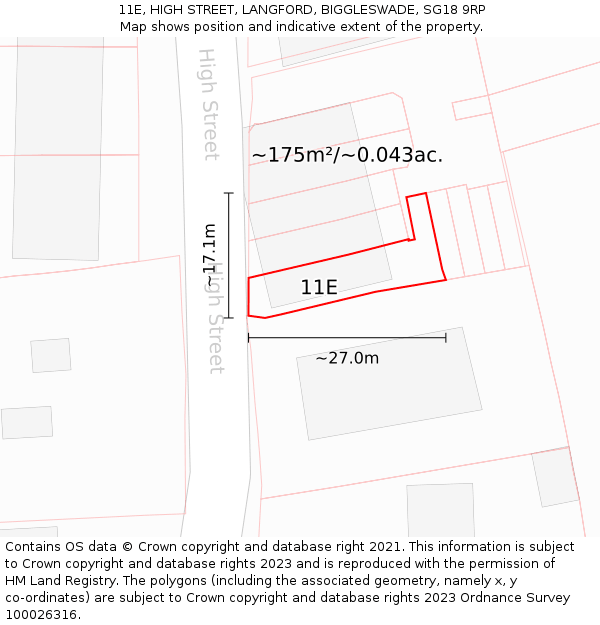 11E, HIGH STREET, LANGFORD, BIGGLESWADE, SG18 9RP: Plot and title map