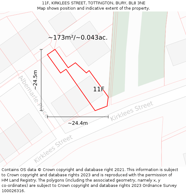 11F, KIRKLEES STREET, TOTTINGTON, BURY, BL8 3NE: Plot and title map
