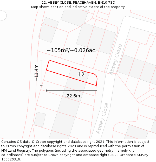 12, ABBEY CLOSE, PEACEHAVEN, BN10 7SD: Plot and title map