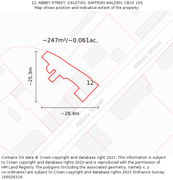 12, ABBEY STREET, ICKLETON, SAFFRON WALDEN, CB10 1SS: Plot and title map