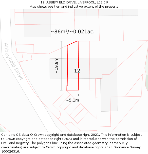 12, ABBEYFIELD DRIVE, LIVERPOOL, L12 0JP: Plot and title map