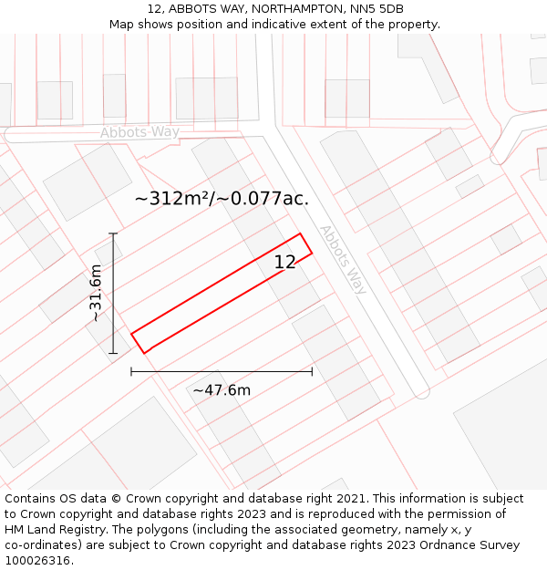 12, ABBOTS WAY, NORTHAMPTON, NN5 5DB: Plot and title map