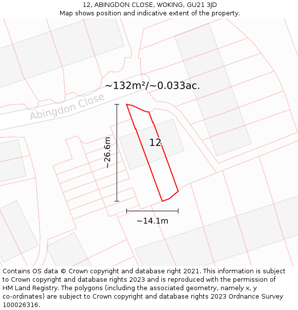 12, ABINGDON CLOSE, WOKING, GU21 3JD: Plot and title map