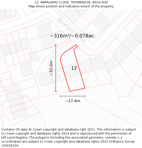 12, ABRAHAMS CLOSE, TROWBRIDGE, BA14 0ND: Plot and title map