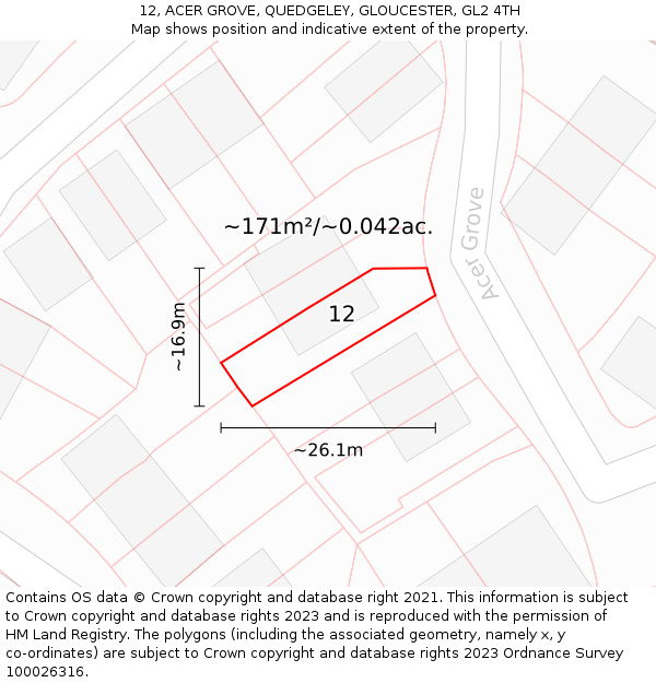 12, ACER GROVE, QUEDGELEY, GLOUCESTER, GL2 4TH: Plot and title map