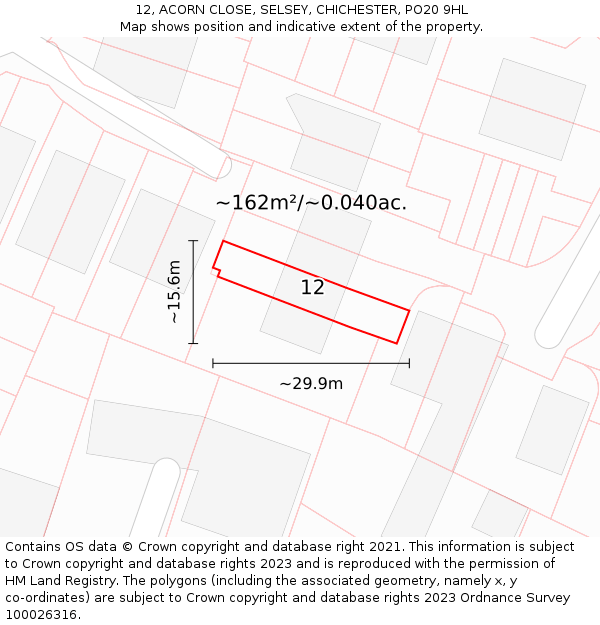 12, ACORN CLOSE, SELSEY, CHICHESTER, PO20 9HL: Plot and title map