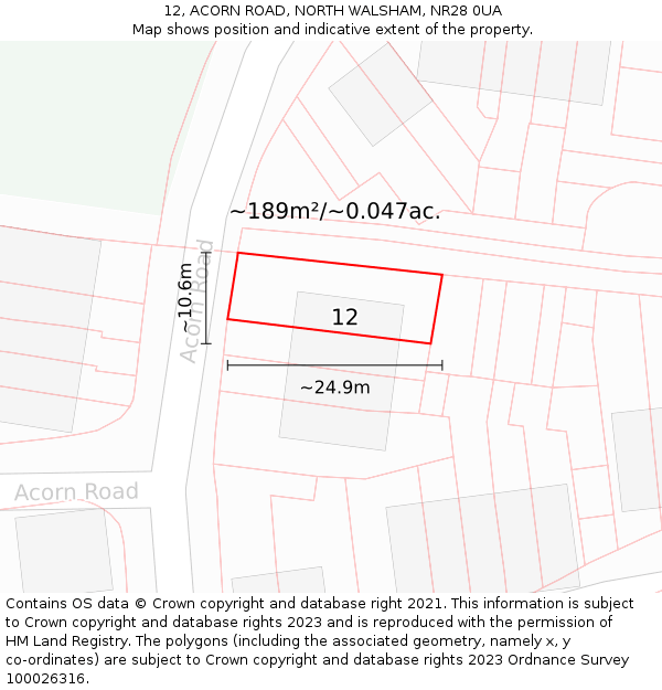 12, ACORN ROAD, NORTH WALSHAM, NR28 0UA: Plot and title map