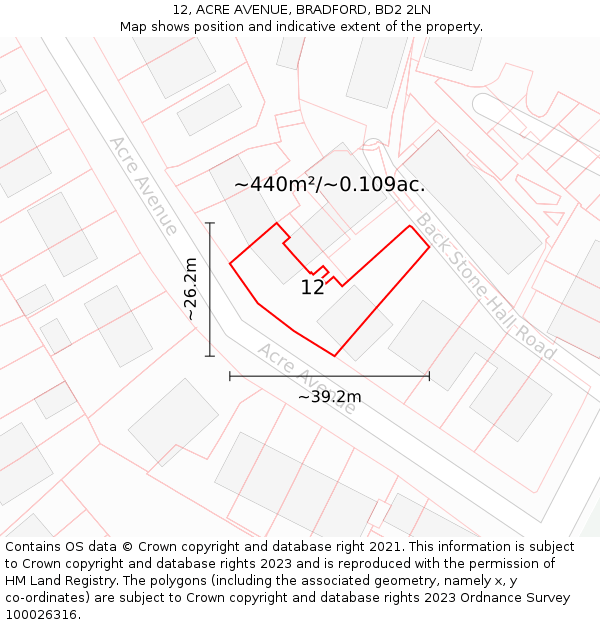 12, ACRE AVENUE, BRADFORD, BD2 2LN: Plot and title map