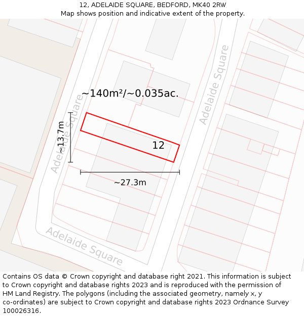 12, ADELAIDE SQUARE, BEDFORD, MK40 2RW: Plot and title map