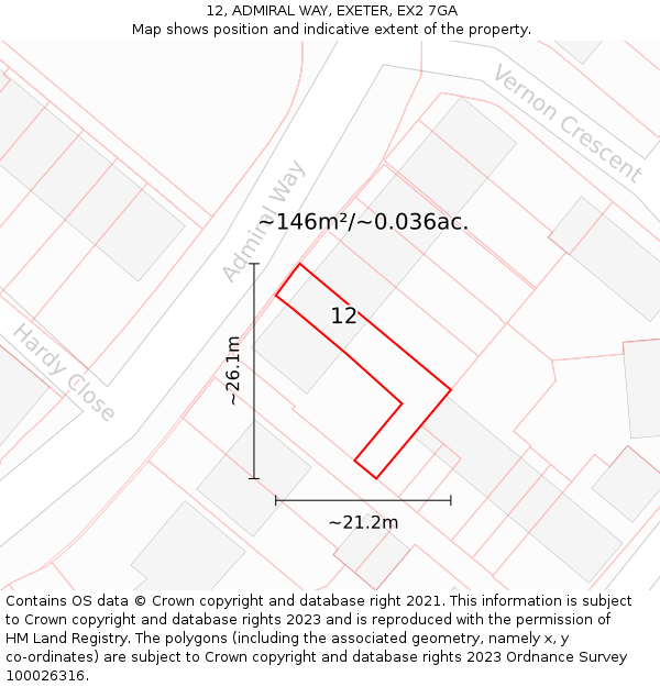 12, ADMIRAL WAY, EXETER, EX2 7GA: Plot and title map