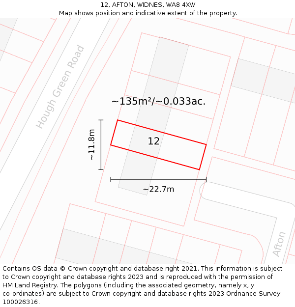 12, AFTON, WIDNES, WA8 4XW: Plot and title map