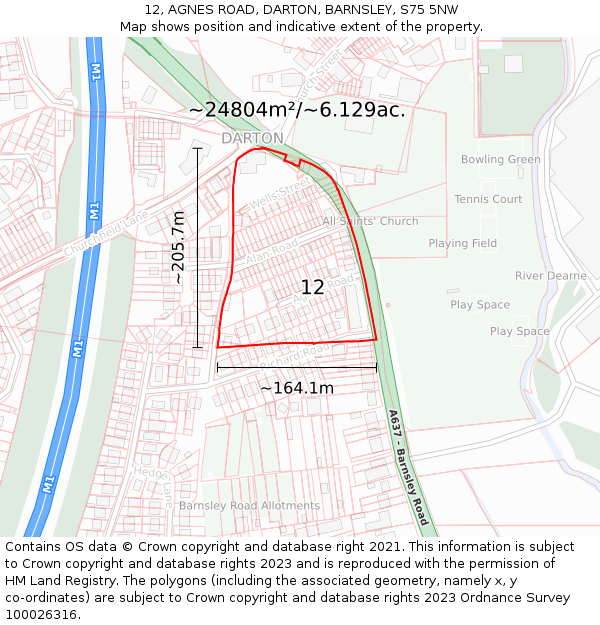 12, AGNES ROAD, DARTON, BARNSLEY, S75 5NW: Plot and title map