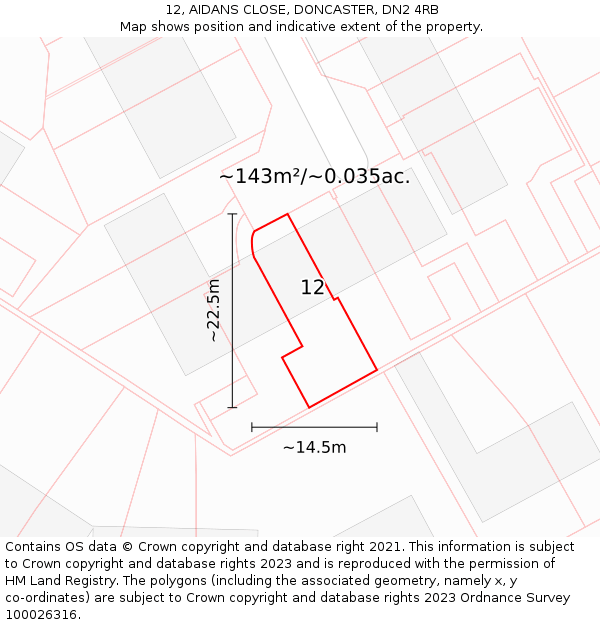 12, AIDANS CLOSE, DONCASTER, DN2 4RB: Plot and title map