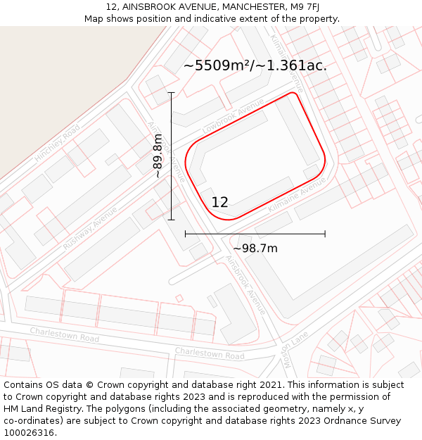 12, AINSBROOK AVENUE, MANCHESTER, M9 7FJ: Plot and title map
