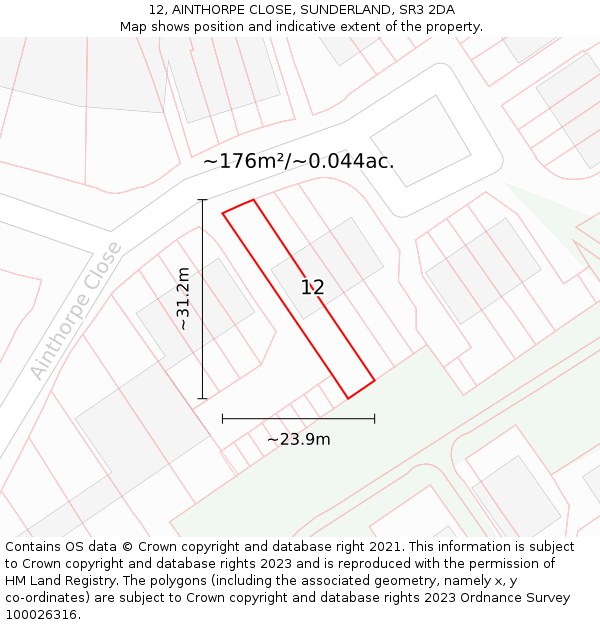 12, AINTHORPE CLOSE, SUNDERLAND, SR3 2DA: Plot and title map