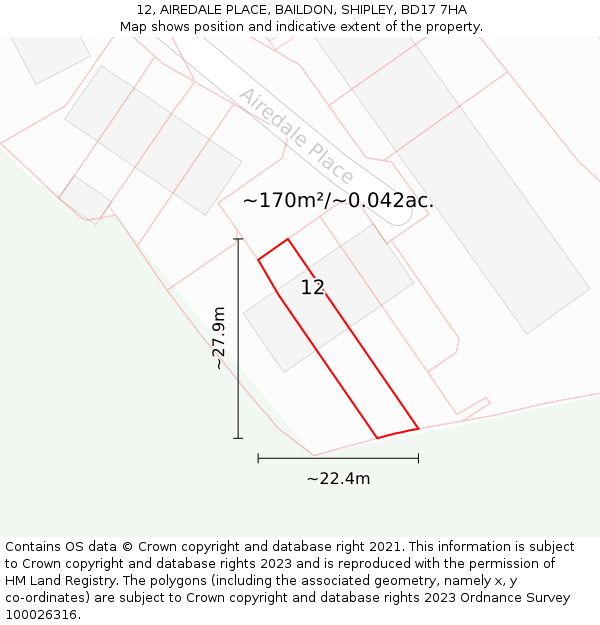 12, AIREDALE PLACE, BAILDON, SHIPLEY, BD17 7HA: Plot and title map