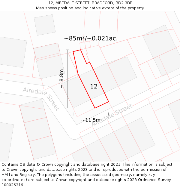 12, AIREDALE STREET, BRADFORD, BD2 3BB: Plot and title map