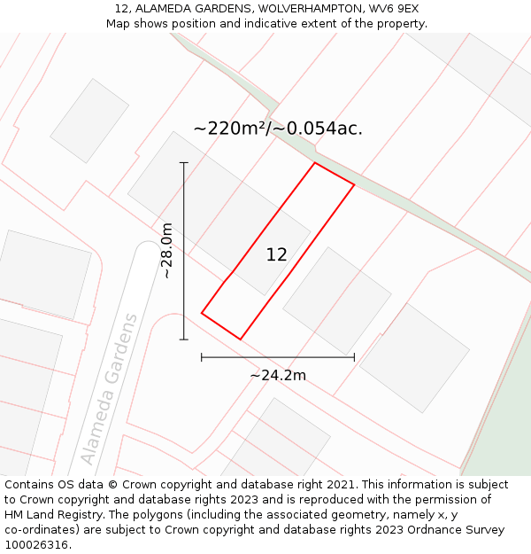 12, ALAMEDA GARDENS, WOLVERHAMPTON, WV6 9EX: Plot and title map
