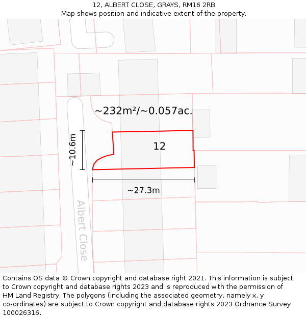 12, ALBERT CLOSE, GRAYS, RM16 2RB: Plot and title map