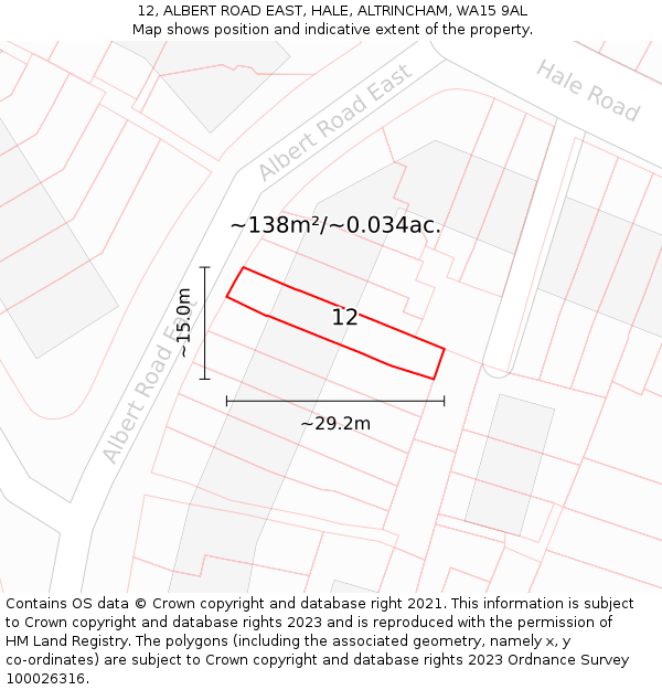 12, ALBERT ROAD EAST, HALE, ALTRINCHAM, WA15 9AL: Plot and title map