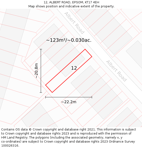 12, ALBERT ROAD, EPSOM, KT17 4EH: Plot and title map