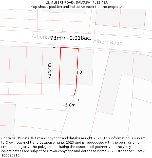 12, ALBERT ROAD, SALTASH, PL12 4EA: Plot and title map