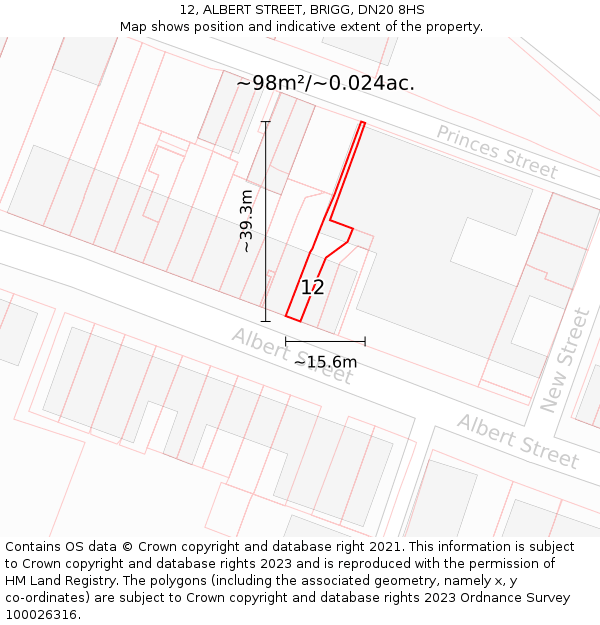 12, ALBERT STREET, BRIGG, DN20 8HS: Plot and title map