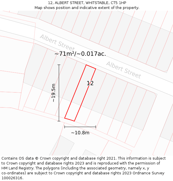 12, ALBERT STREET, WHITSTABLE, CT5 1HP: Plot and title map