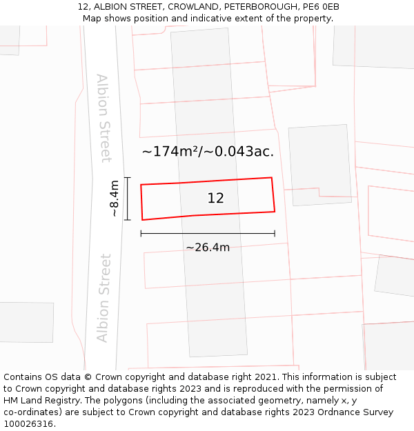12, ALBION STREET, CROWLAND, PETERBOROUGH, PE6 0EB: Plot and title map