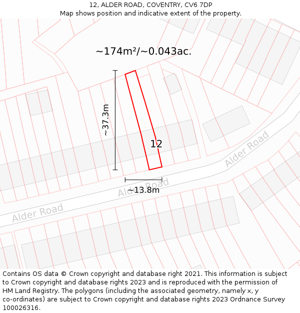 12, ALDER ROAD, COVENTRY, CV6 7DP: Plot and title map
