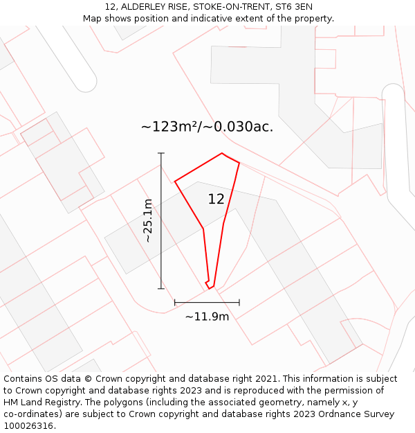 12, ALDERLEY RISE, STOKE-ON-TRENT, ST6 3EN: Plot and title map