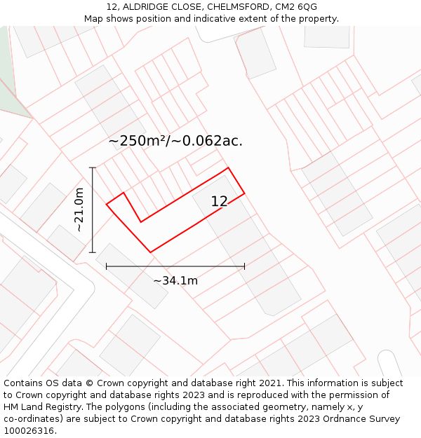 12, ALDRIDGE CLOSE, CHELMSFORD, CM2 6QG: Plot and title map