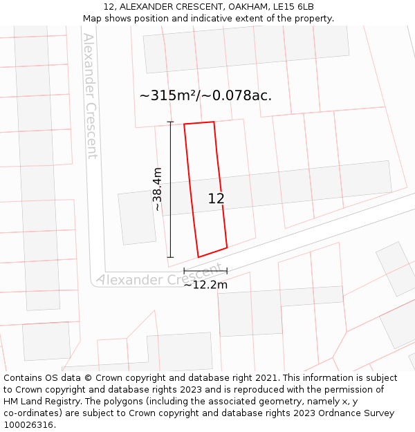 12, ALEXANDER CRESCENT, OAKHAM, LE15 6LB: Plot and title map